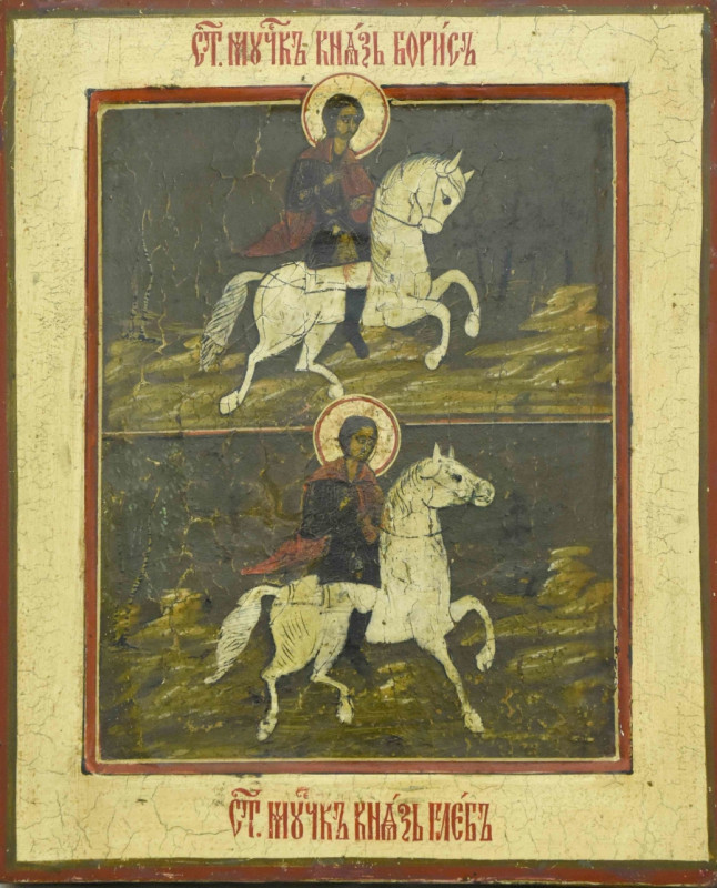 Antique 18c Russian Icon of Boris and Gleb (14554)