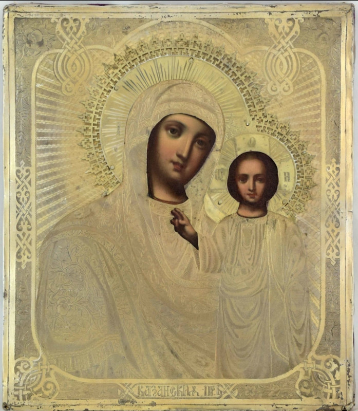 Antique 19c 84 Silver Russian icon of Kazan (15136)
