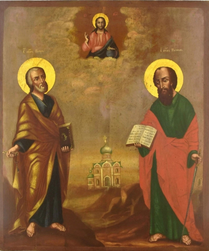 Antique Monumental 19c Russian Icon of the Peter and Paul (15047)