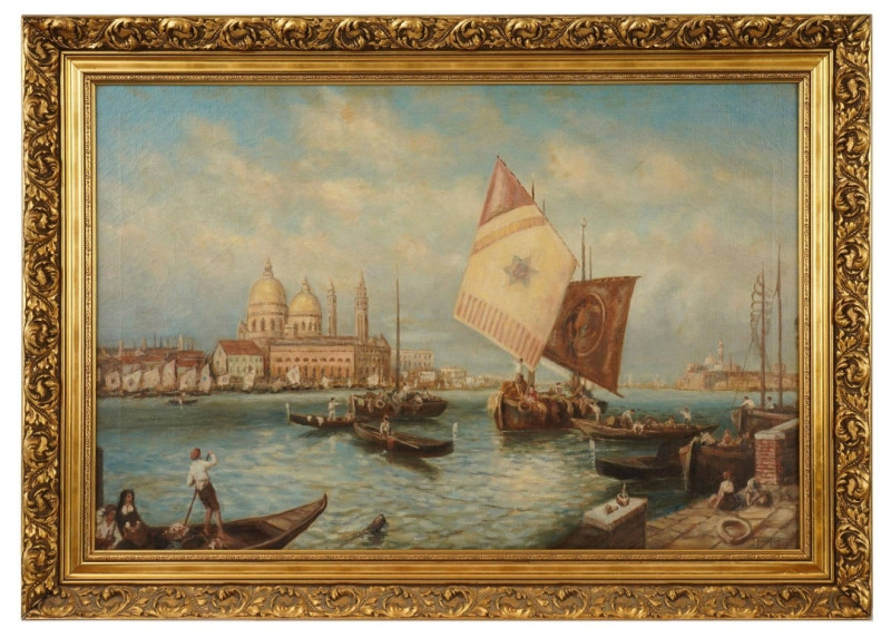 Antique 19c oil on canvas of Venice signed J.Beaufort (8123)