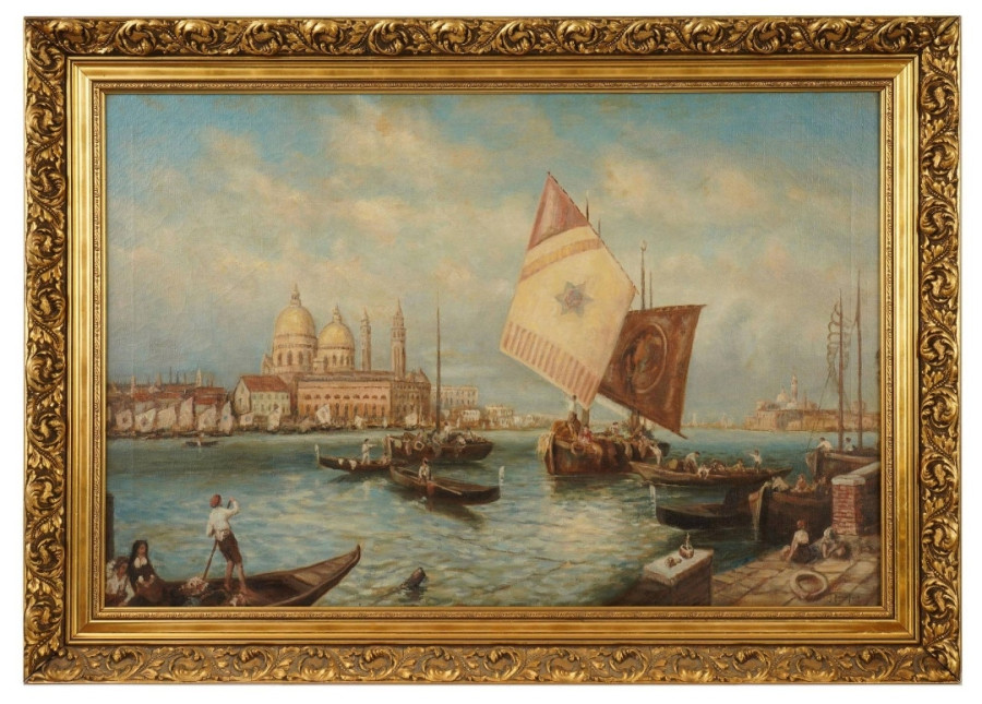 Antique 19c oil on canvas of Venice signed J.Beaufort (8123)